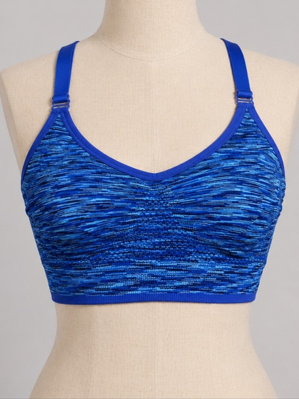 Danskin Now Seamless Racerback Sports Bra Blue Teal Space Dye Keyhole Women's M